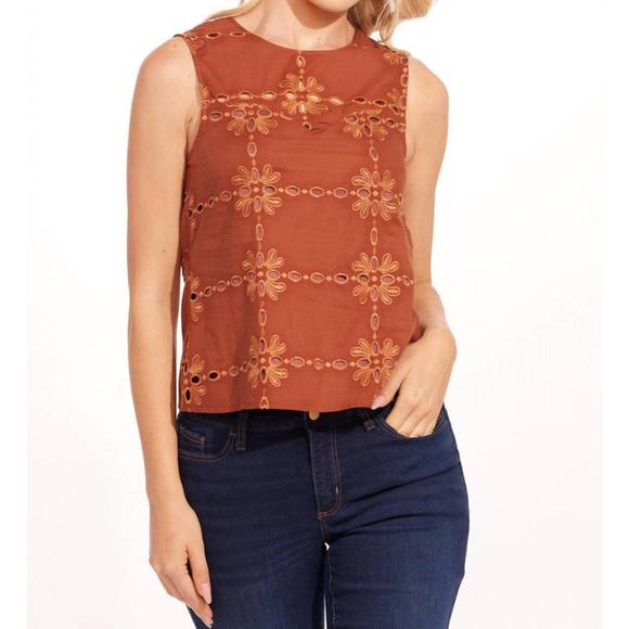 NEW EVA FRANCO carrie cotton eyelet top in sedona - Picture 3 of 5